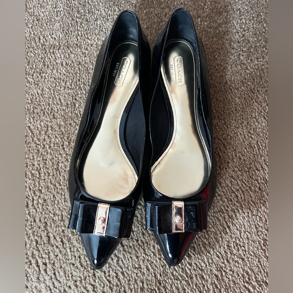 Coach Black Patent Leather Flats with Bow